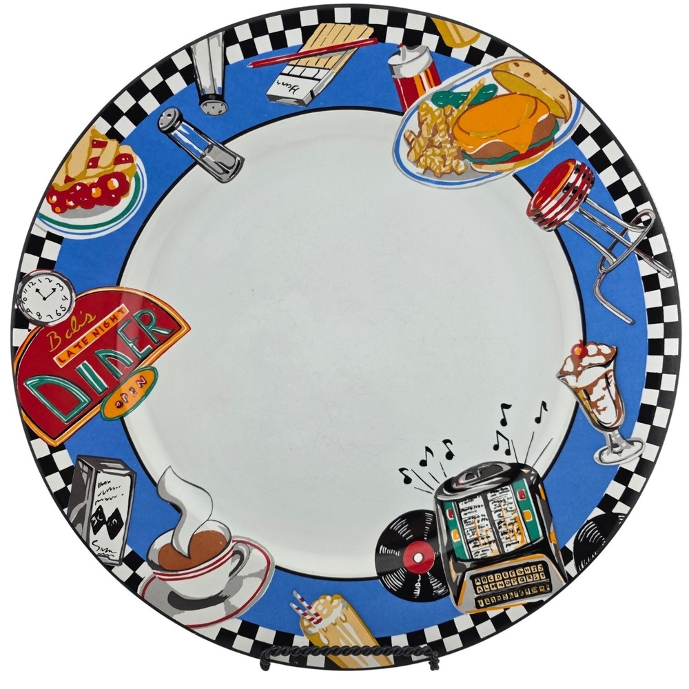 Sakura Dinner Plate 11in Blue Fair Vintage 1993 Sue Zipkin Drive-In Diner Salad